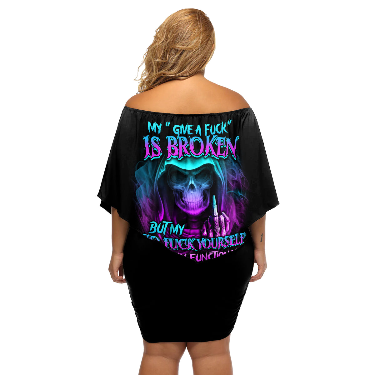 My Give A F Reaper Purple Off Shoulder Short Dress - Wonder Print Shop
