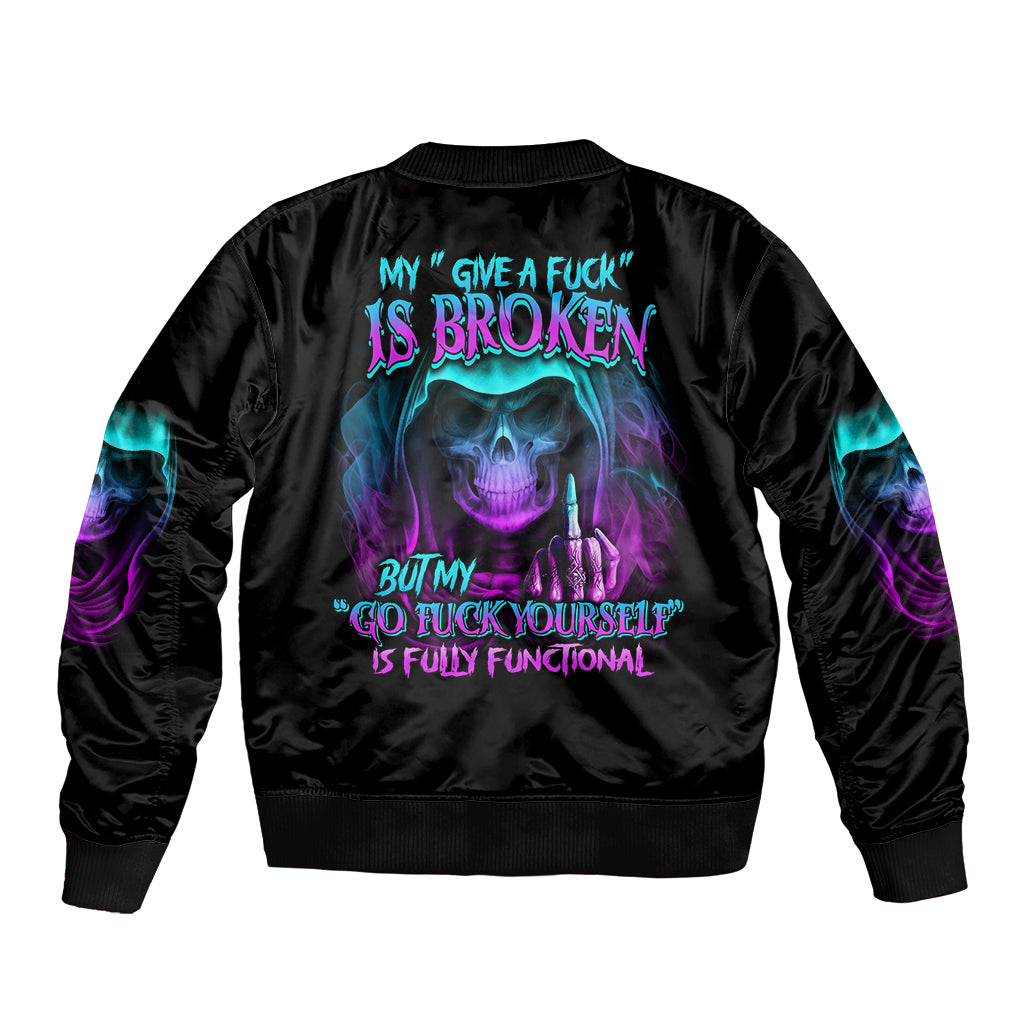 My Give A F Reaper Purple Sleeve Zip Bomber Jacket - Wonder Print Shop