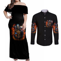 Drink With You Again Reaper Couples Matching Off Shoulder Maxi Dress and Long Sleeve Button Shirt - Wonder Print Shop