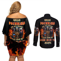 Drink With You Again Reaper Couples Matching Off Shoulder Short Dress and Long Sleeve Button Shirt - Wonder Print Shop