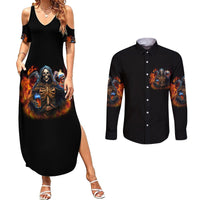 Drink With You Again Reaper Couples Matching Summer Maxi Dress and Long Sleeve Button Shirt - Wonder Print Shop