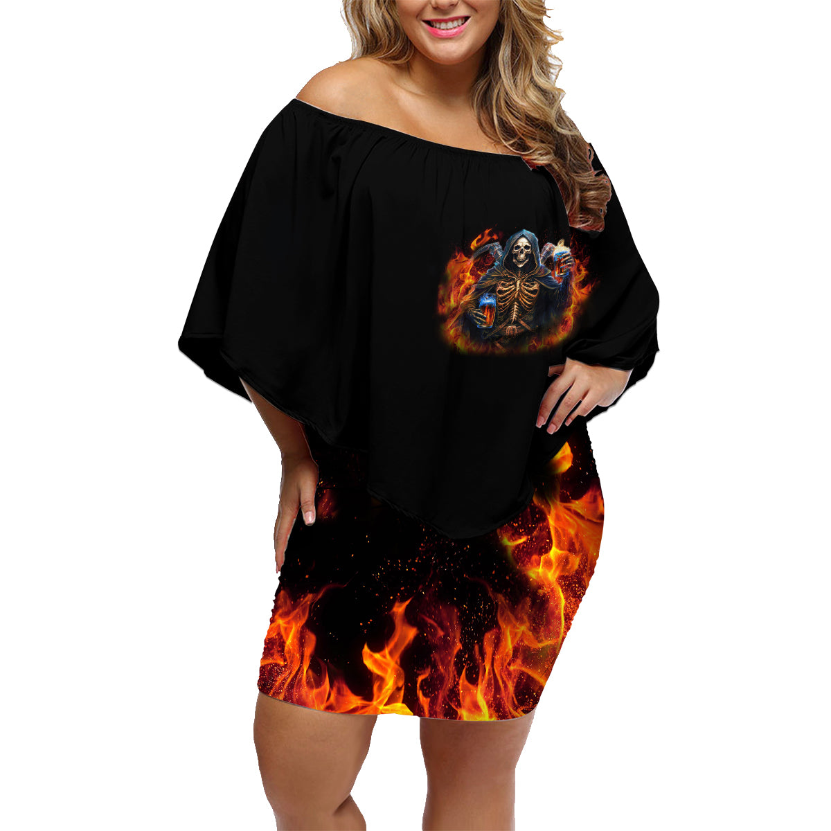 Drink With You Again Reaper Family Matching Off Shoulder Short Dress and Hawaiian Shirt - Wonder Print Shop