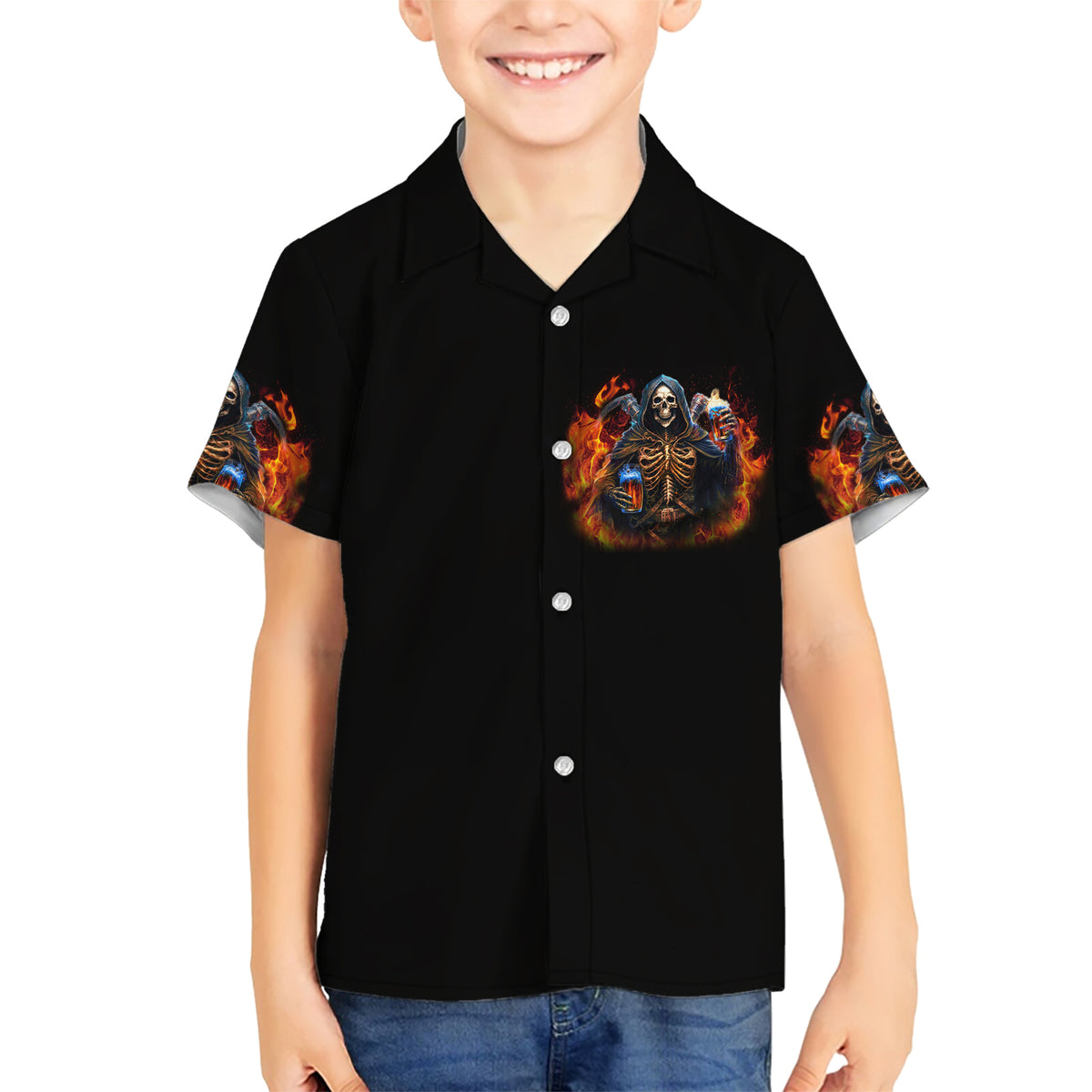 Drink With You Again Reaper Family Matching Short Sleeve Bodycon Dress and Hawaiian Shirt - Wonder Print Shop