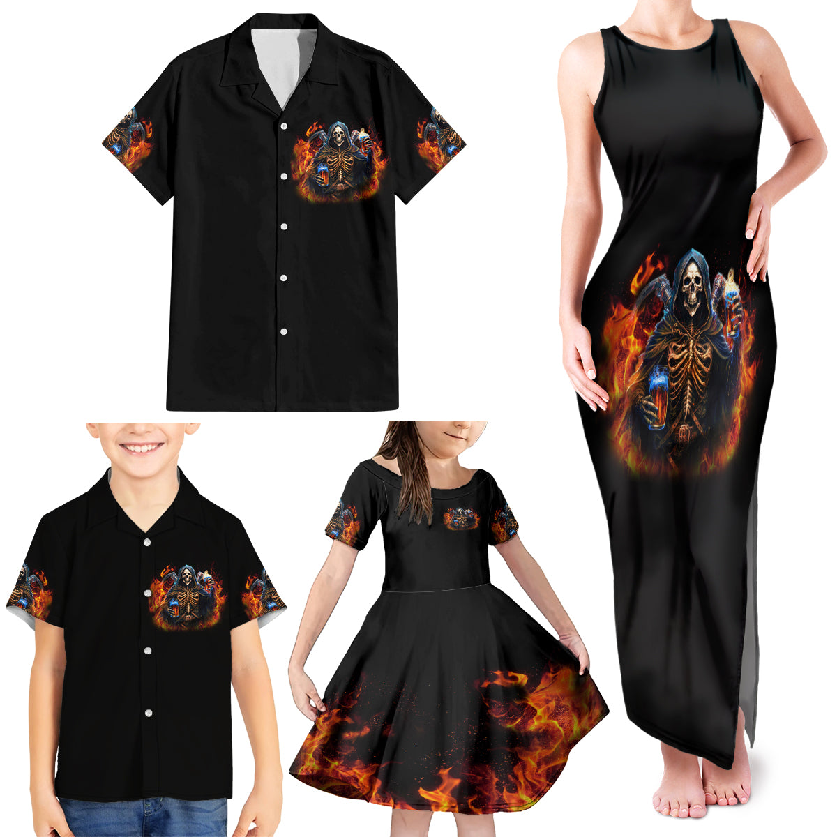 Drink With You Again Reaper Family Matching Tank Maxi Dress and Hawaiian Shirt - Wonder Print Shop