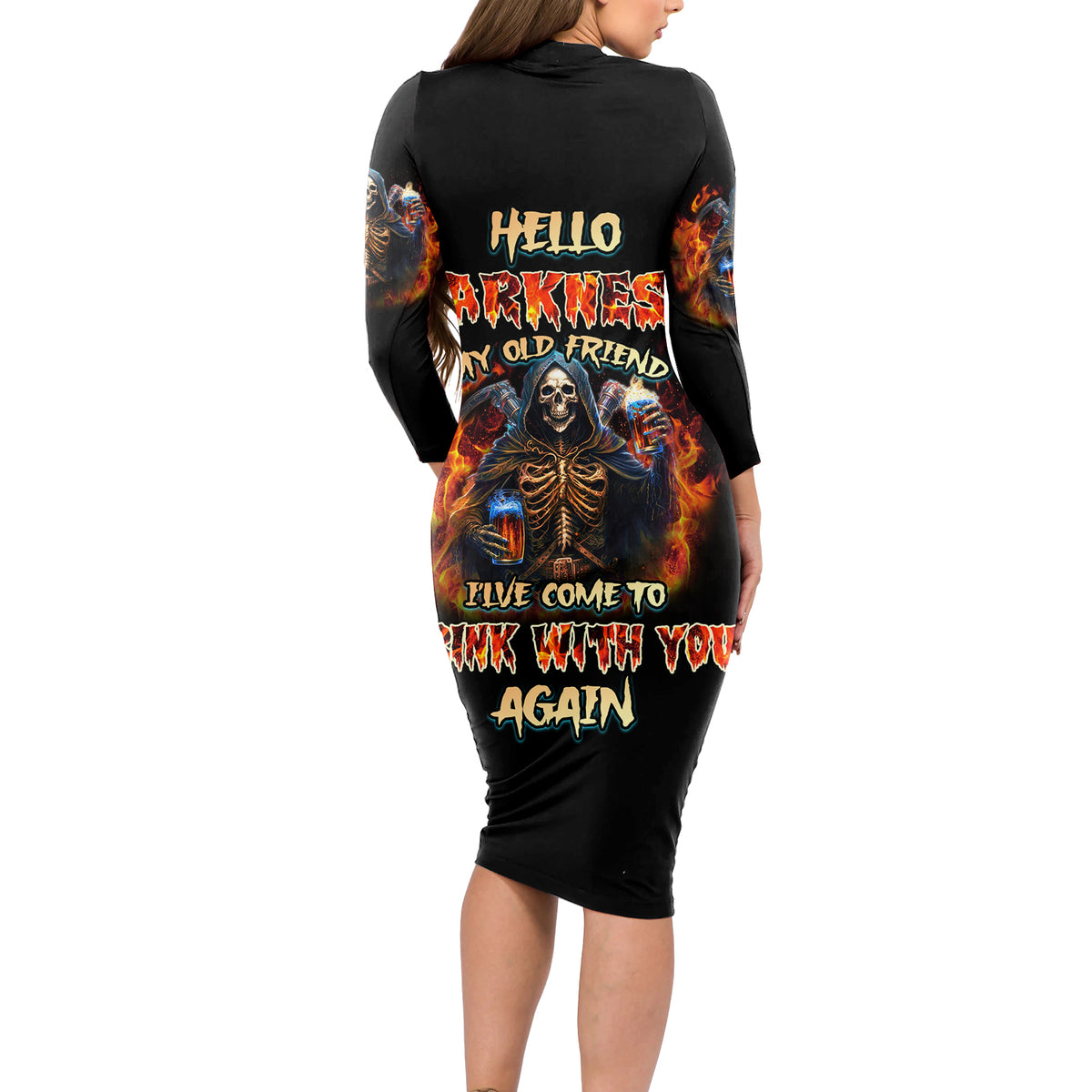 Drink With You Again Reaper Long Sleeve Bodycon Dress - Wonder Print Shop