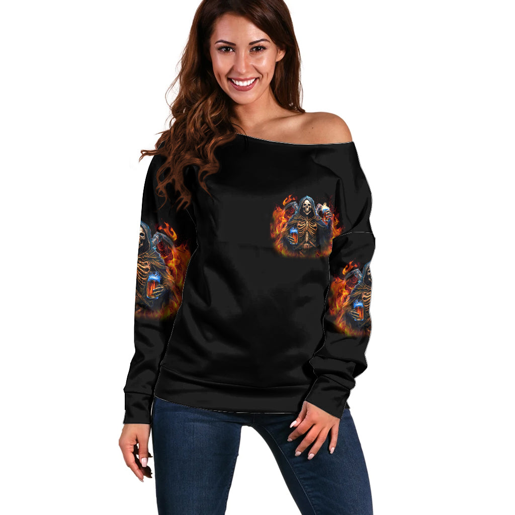 Drink With You Again Reaper Off Shoulder Sweater - Wonder Print Shop