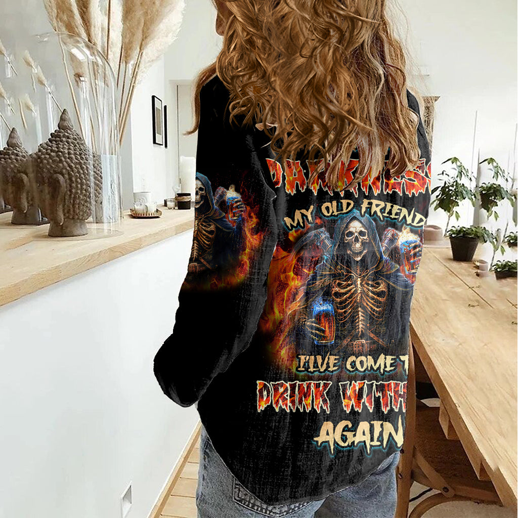 Drink With You Again Reaper Women Casual Shirt - Wonder Print Shop