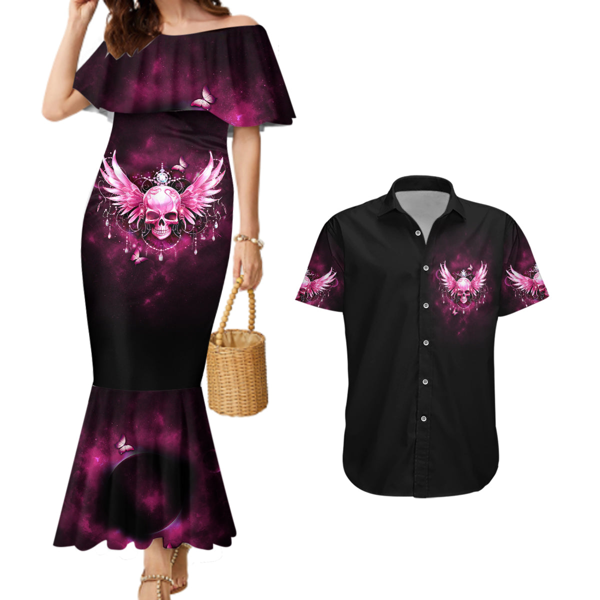 Karma Fairy Skull - In My Next Life Couples Matching Mermaid Dress and Hawaiian Shirt - Wonder Print Shop