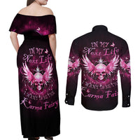 Karma Fairy Skull - In My Next Life Couples Matching Off Shoulder Maxi Dress and Long Sleeve Button Shirt - Wonder Print Shop