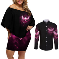 Karma Fairy Skull - In My Next Life Couples Matching Off Shoulder Short Dress and Long Sleeve Button Shirt - Wonder Print Shop