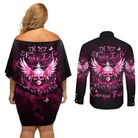 Karma Fairy Skull - In My Next Life Couples Matching Off Shoulder Short Dress and Long Sleeve Button Shirt - Wonder Print Shop