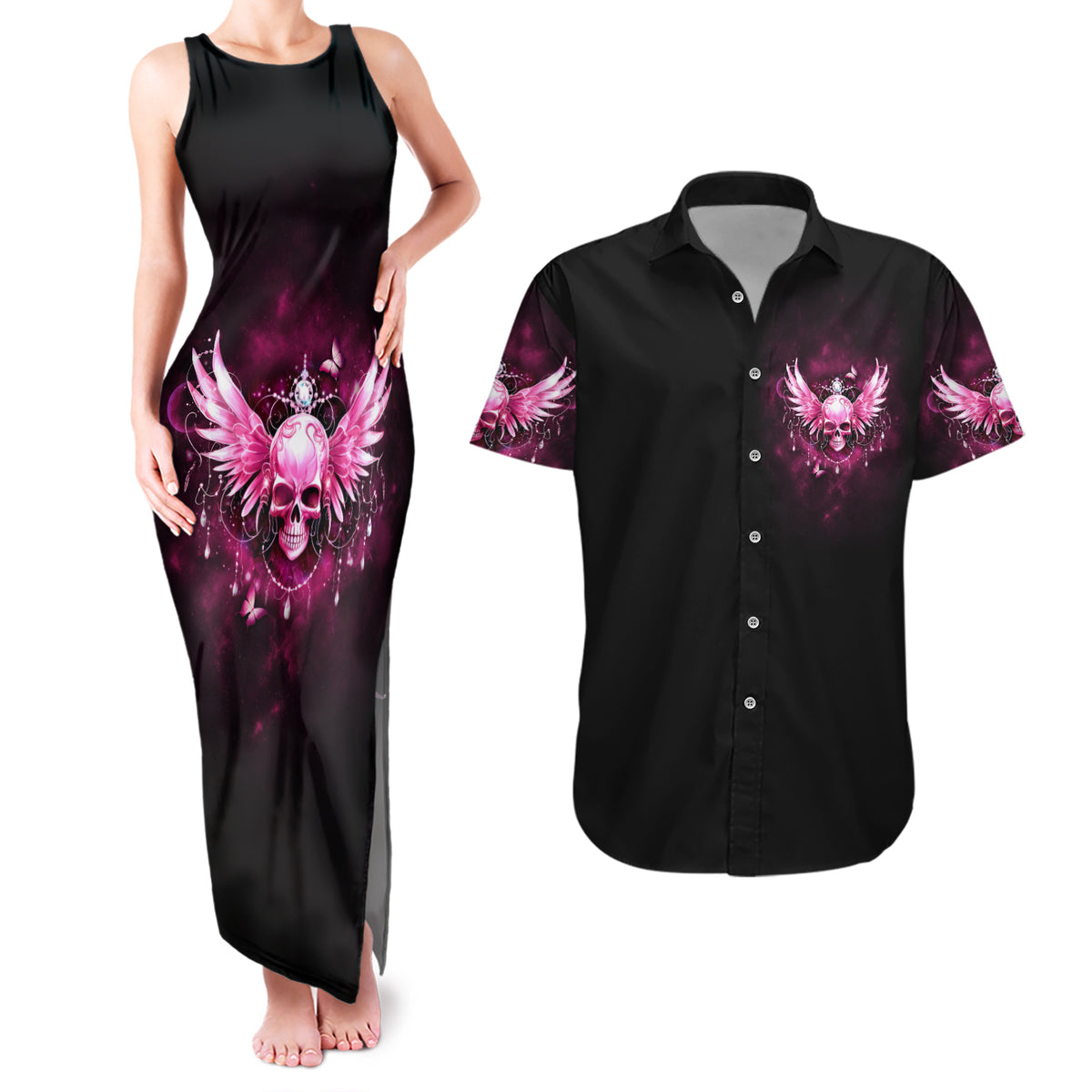 Karma Fairy Skull - In My Next Life Couples Matching Tank Maxi Dress and Hawaiian Shirt - Wonder Print Shop
