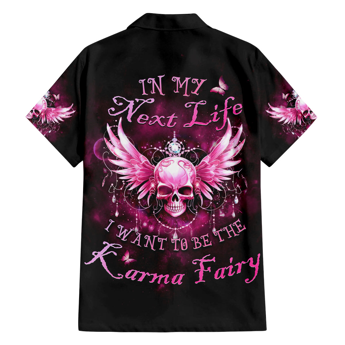 Karma Fairy Skull - In My Next Life Family Matching Long Sleeve Bodycon Dress and Hawaiian Shirt - Wonder Print Shop