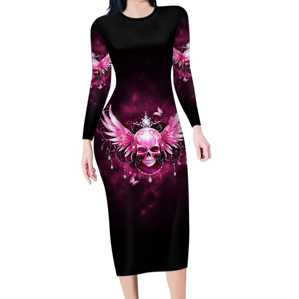 Karma Fairy Skull - In My Next Life Family Matching Long Sleeve Bodycon Dress and Hawaiian Shirt - Wonder Print Shop