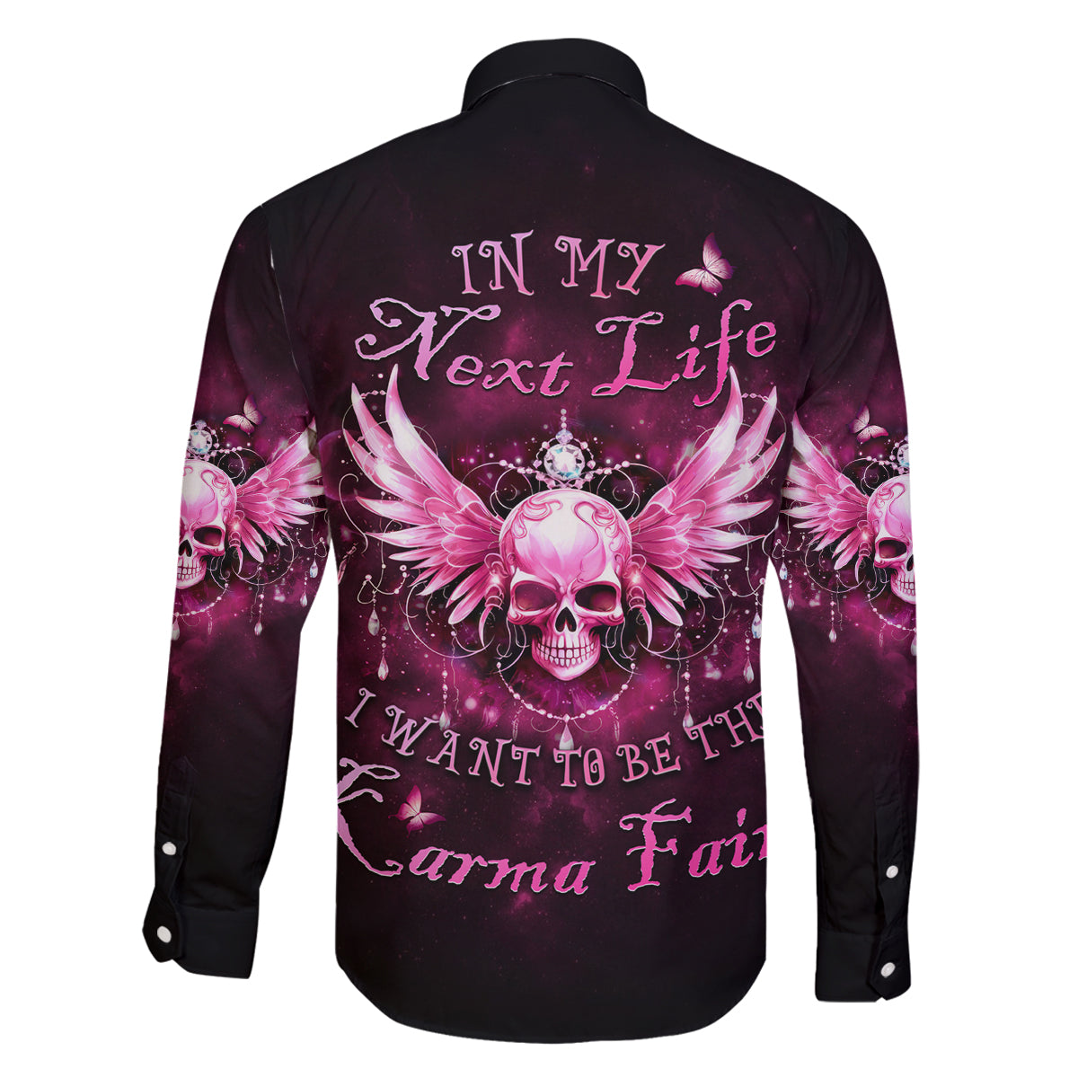 Karma Fairy Skull - In My Next Life Family Matching Off Shoulder Long Sleeve Dress and Hawaiian Shirt - Wonder Print Shop