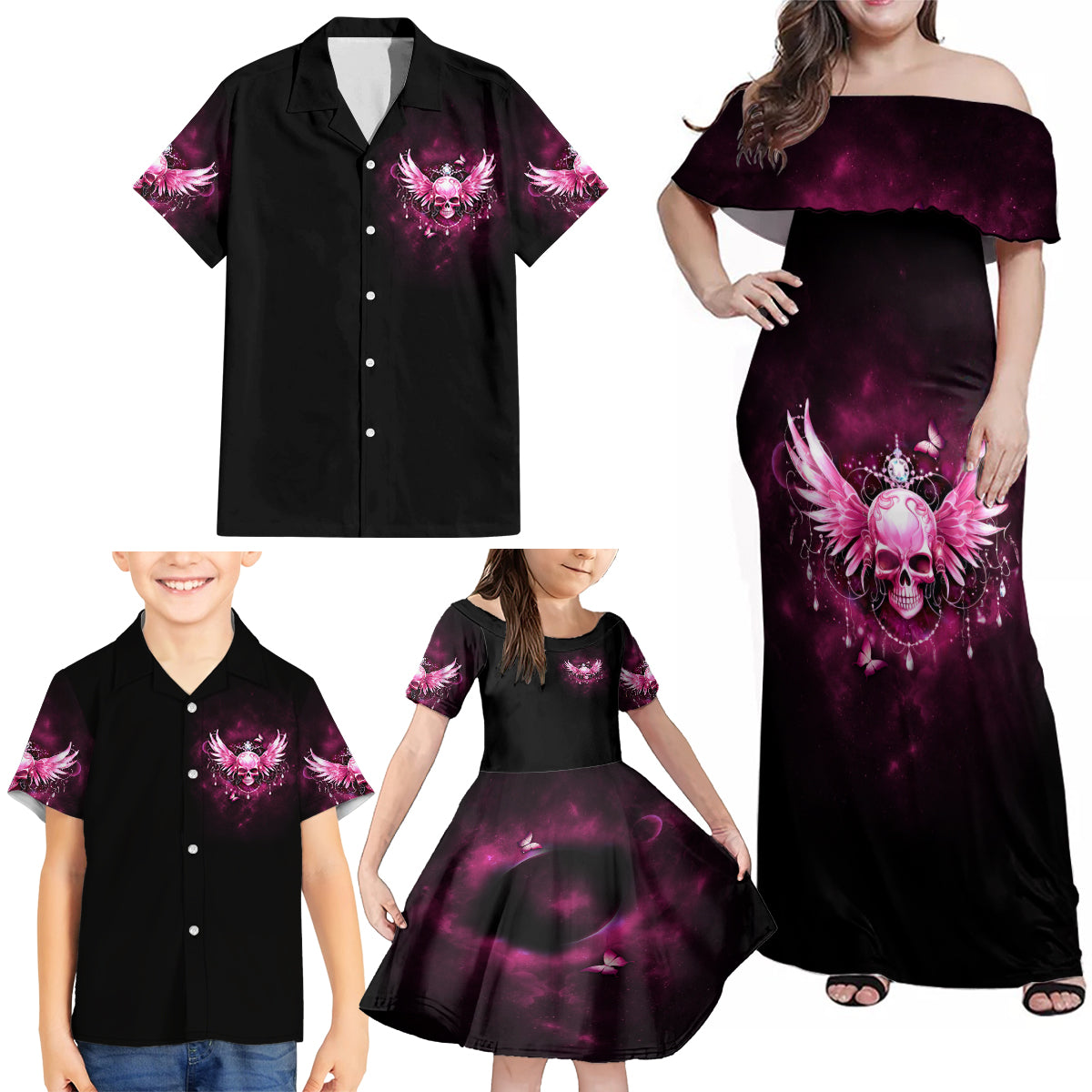 Karma Fairy Skull - In My Next Life Family Matching Off Shoulder Maxi Dress and Hawaiian Shirt - Wonder Print Shop
