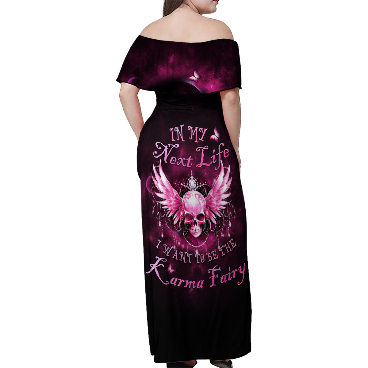 Karma Fairy Skull - In My Next Life Family Matching Off Shoulder Maxi Dress and Hawaiian Shirt - Wonder Print Shop