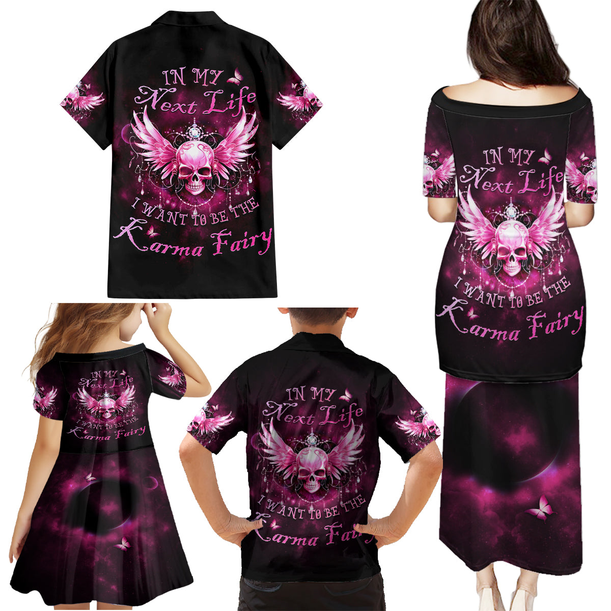 Karma Fairy Skull - In My Next Life Family Matching Puletasi Dress and Hawaiian Shirt - Wonder Print Shop