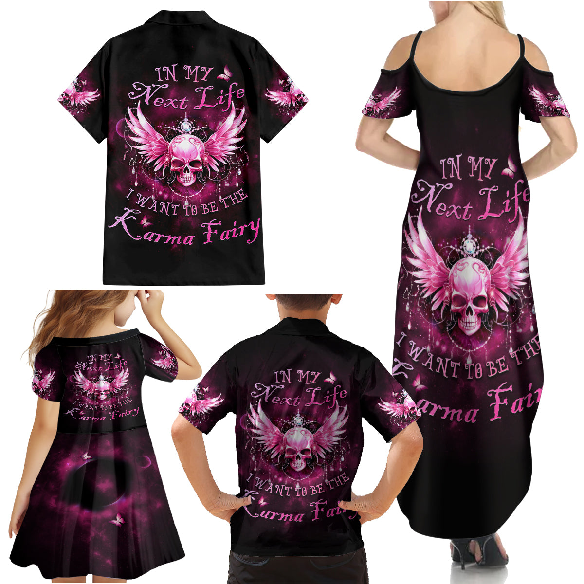 Karma Fairy Skull - In My Next Life Family Matching Summer Maxi Dress and Hawaiian Shirt - Wonder Print Shop