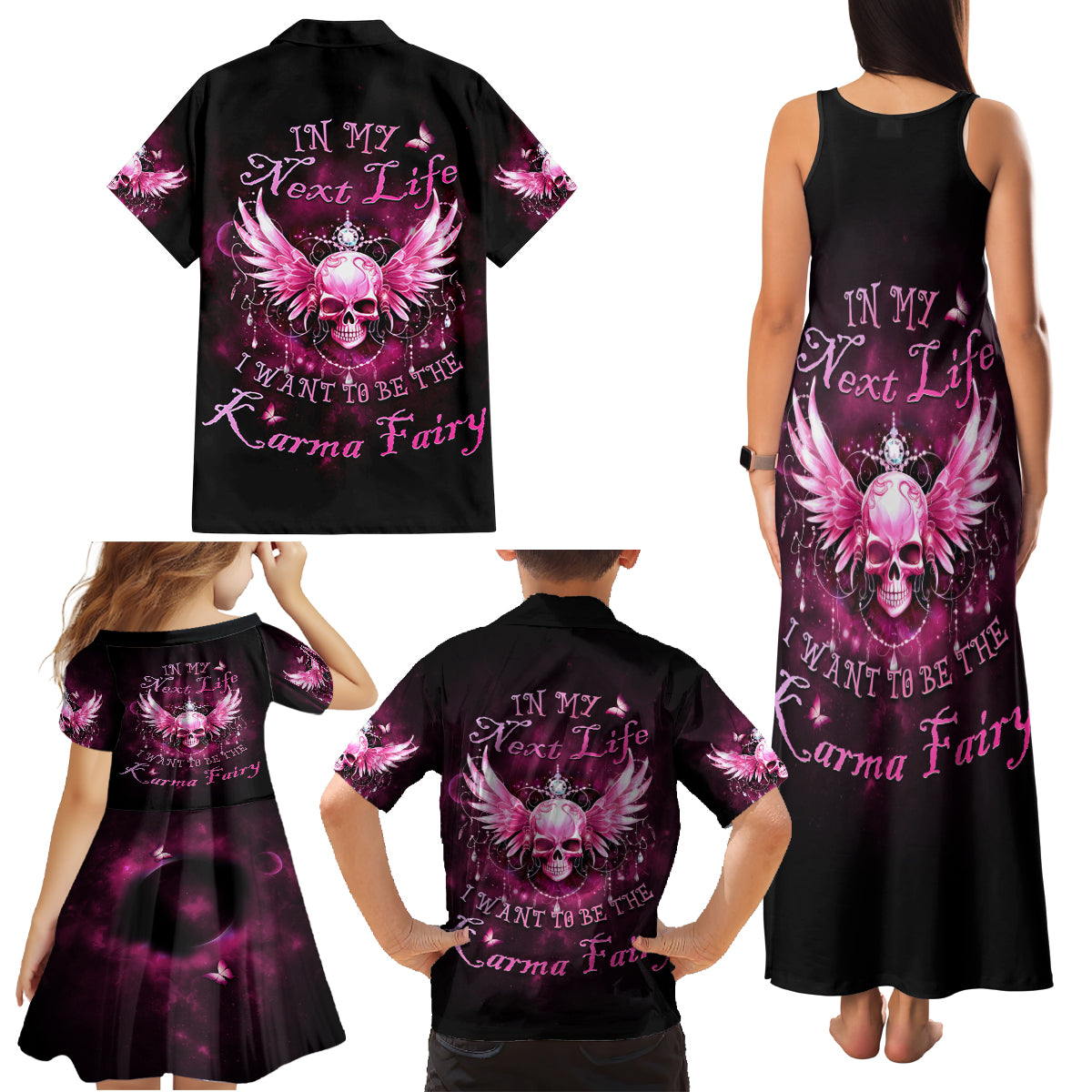 Karma Fairy Skull - In My Next Life Family Matching Tank Maxi Dress and Hawaiian Shirt - Wonder Print Shop