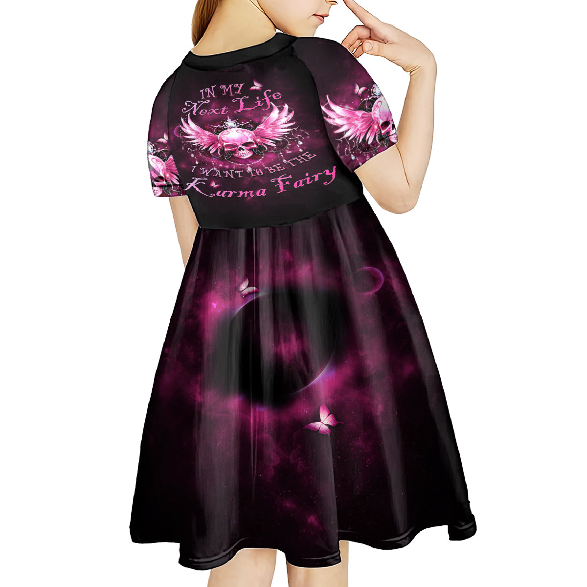 Karma Fairy Skull - In My Next Life Kid Short Sleeve Dress - Wonder Print Shop