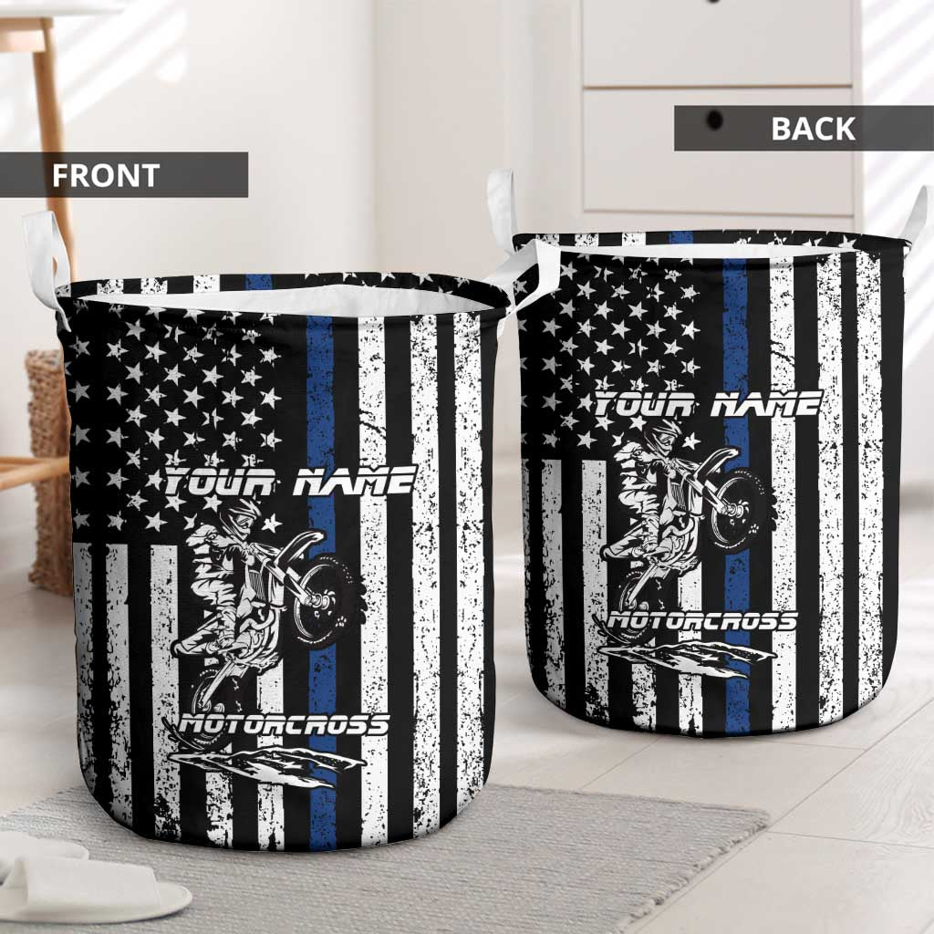 Personalized Motocross Rider Laundry Basket with Splash Pattern and Dirt Bike Jump Illustration - Wonder Print Shop