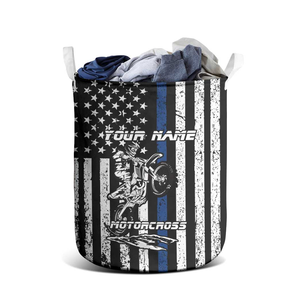 Personalized Motocross Rider Laundry Basket with Splash Pattern and Dirt Bike Jump Illustration - Wonder Print Shop