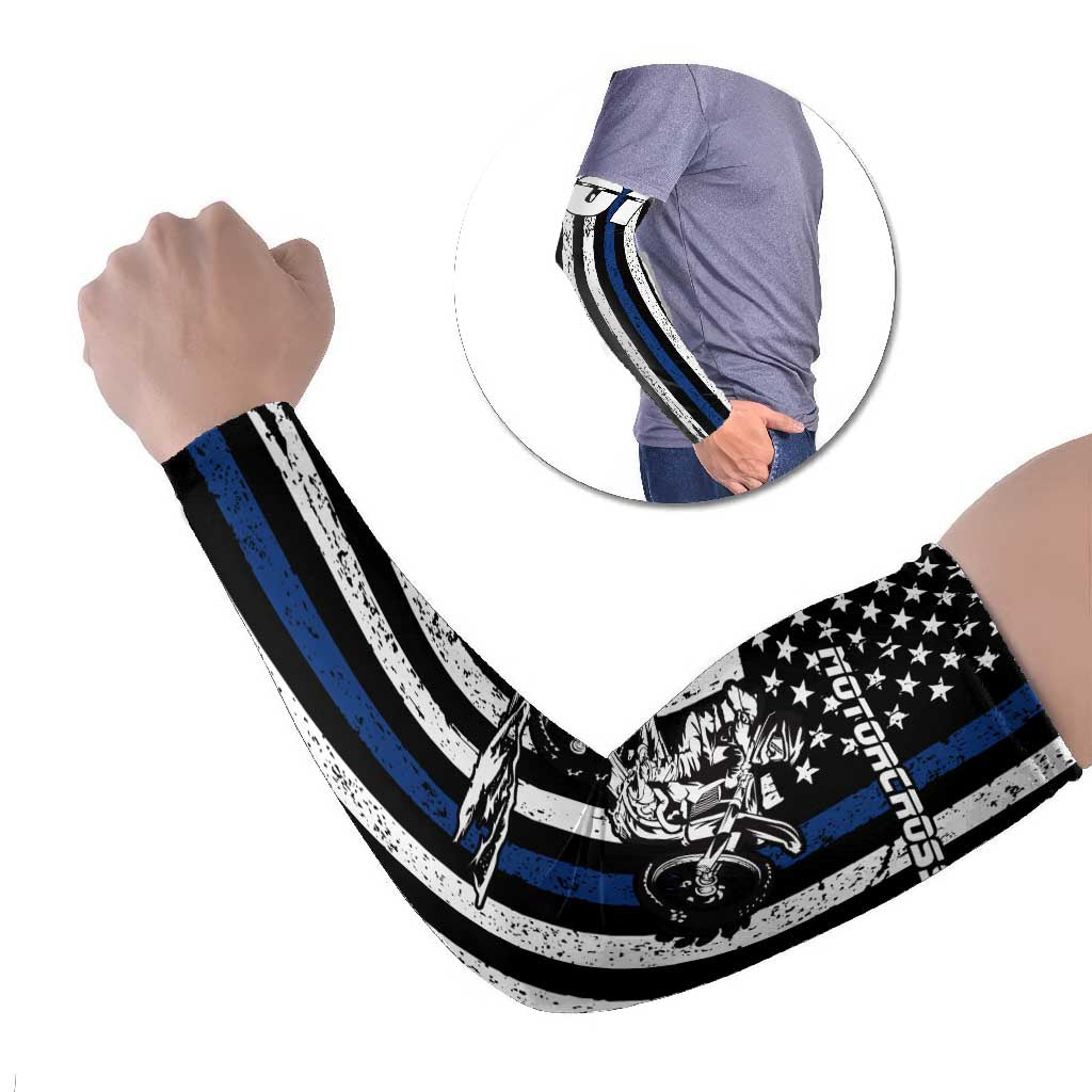 Personalized Motocross Rider Arm Sleeves with Splash Pattern and Dirt Bike Jump Illustration - Wonder Print Shop