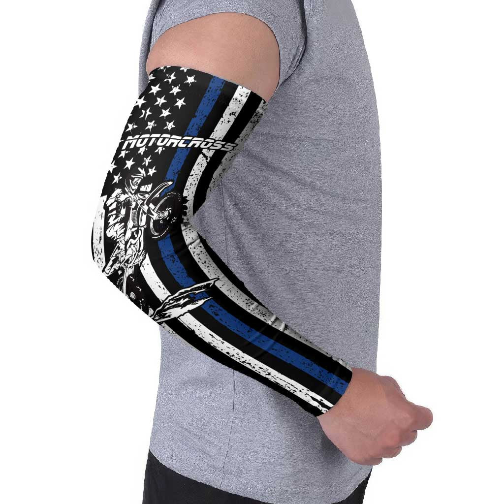 Personalized Motocross Rider Arm Sleeves with Splash Pattern and Dirt Bike Jump Illustration - Wonder Print Shop