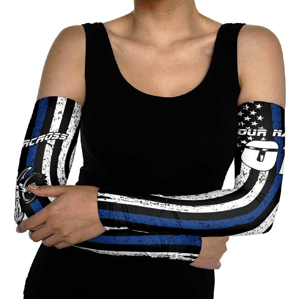 Personalized Motocross Rider Arm Sleeves with Splash Pattern and Dirt Bike Jump Illustration - Wonder Print Shop