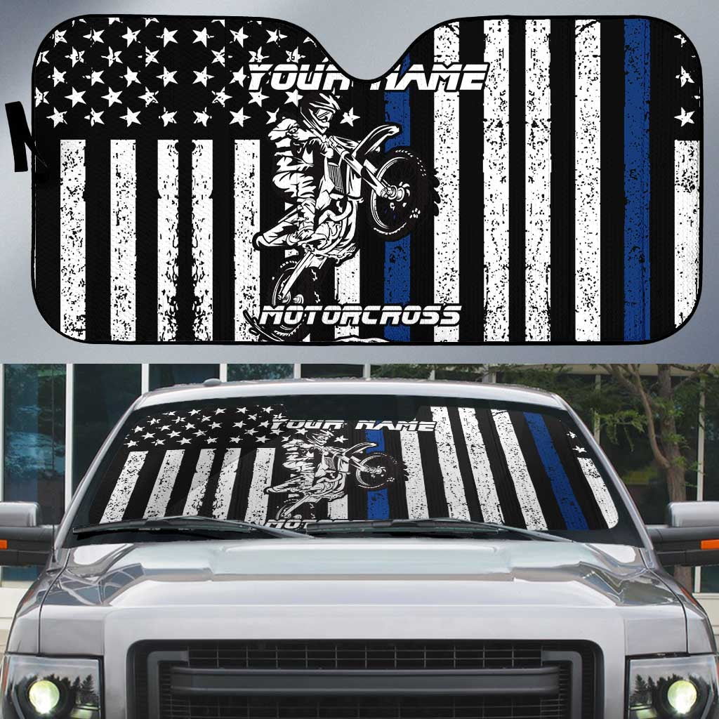 Personalized Motocross Rider Auto Sun Shade with Splash Pattern and Dirt Bike Jump Illustration - Wonder Print Shop