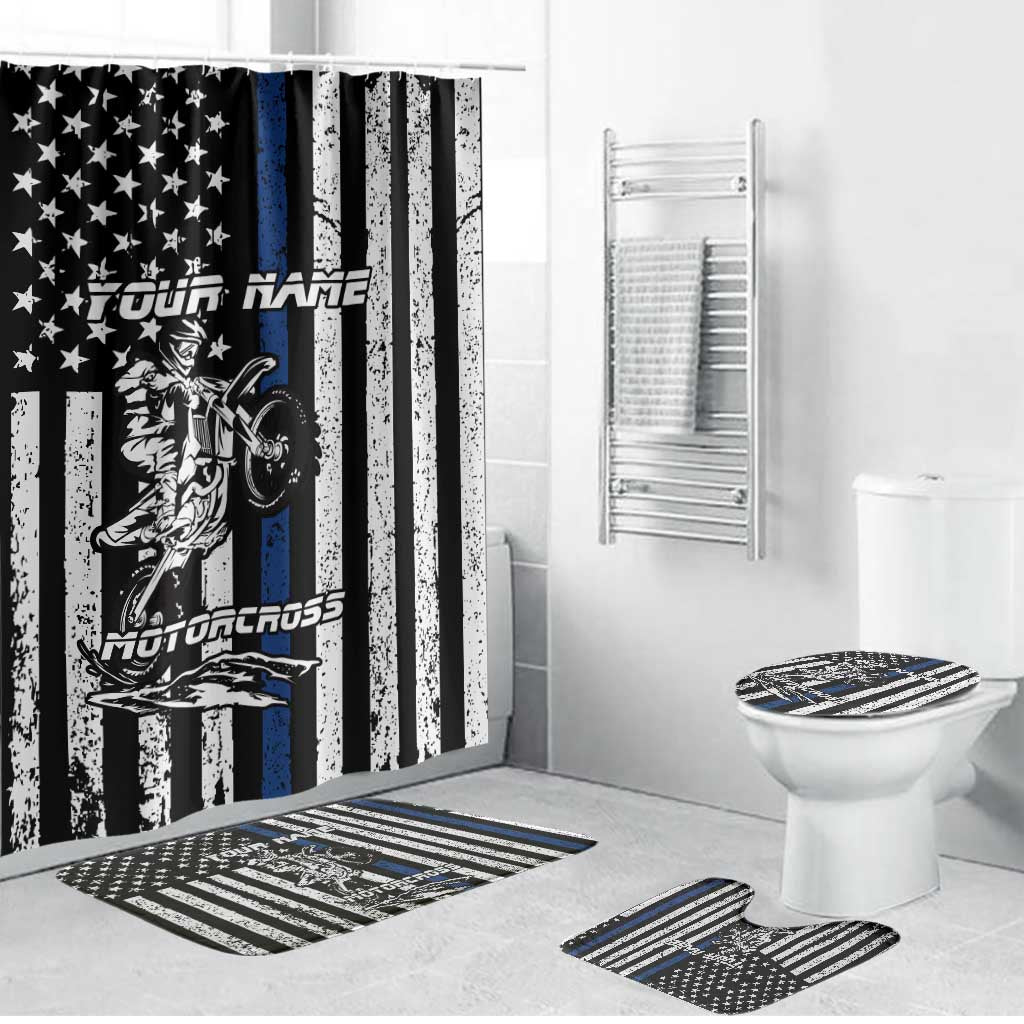 Personalized Motocross Rider Bathroom Set with Splash Pattern and Dirt Bike Jump Illustration - Wonder Print Shop