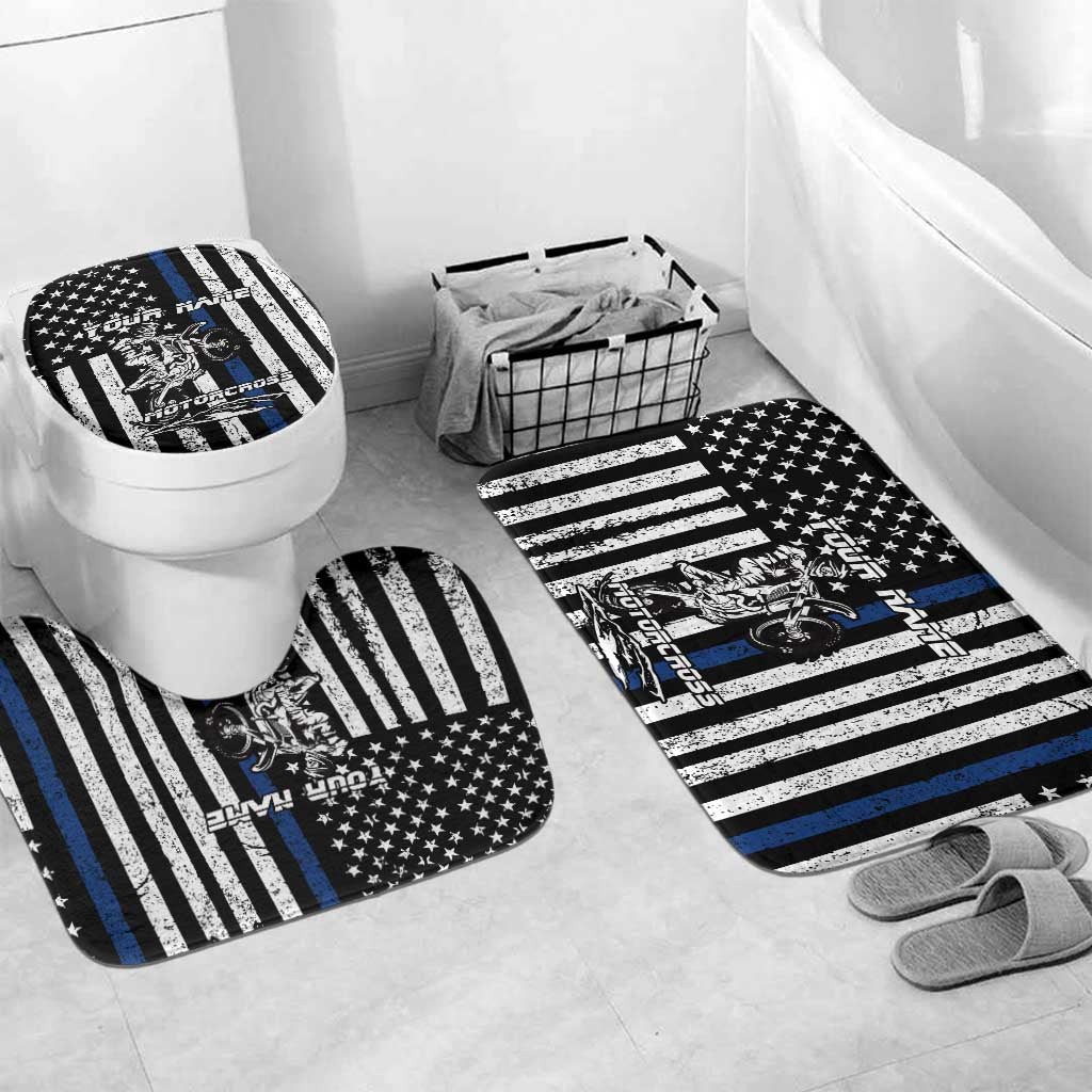 Personalized Motocross Rider Bathroom Set with Splash Pattern and Dirt Bike Jump Illustration - Wonder Print Shop