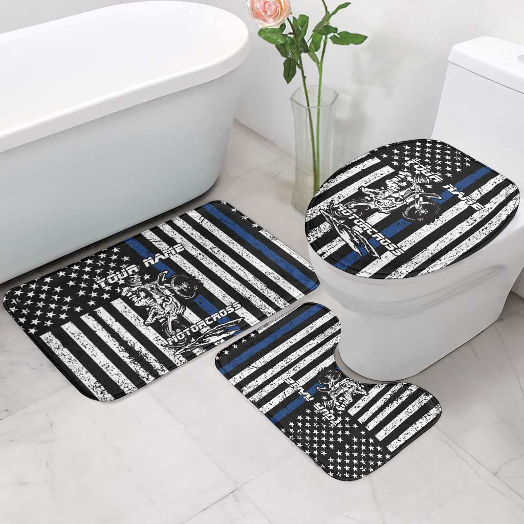 Personalized Motocross Rider Bathroom Set with Splash Pattern and Dirt Bike Jump Illustration - Wonder Print Shop