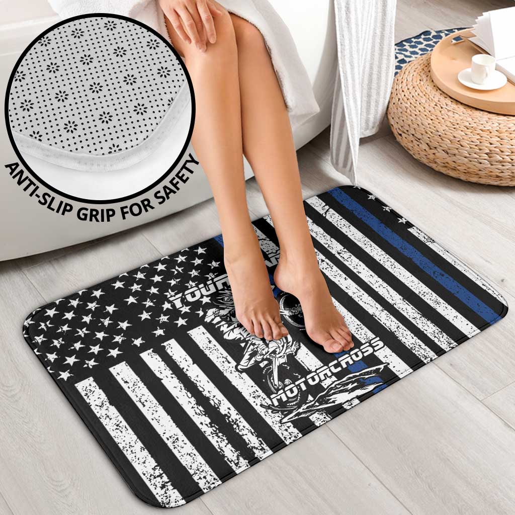 Personalized Motocross Rider Bathroom Set with Splash Pattern and Dirt Bike Jump Illustration - Wonder Print Shop