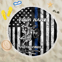 Personalized Motocross Rider Beach Blanket with Splash Pattern and Dirt Bike Jump Illustration - Wonder Print Shop