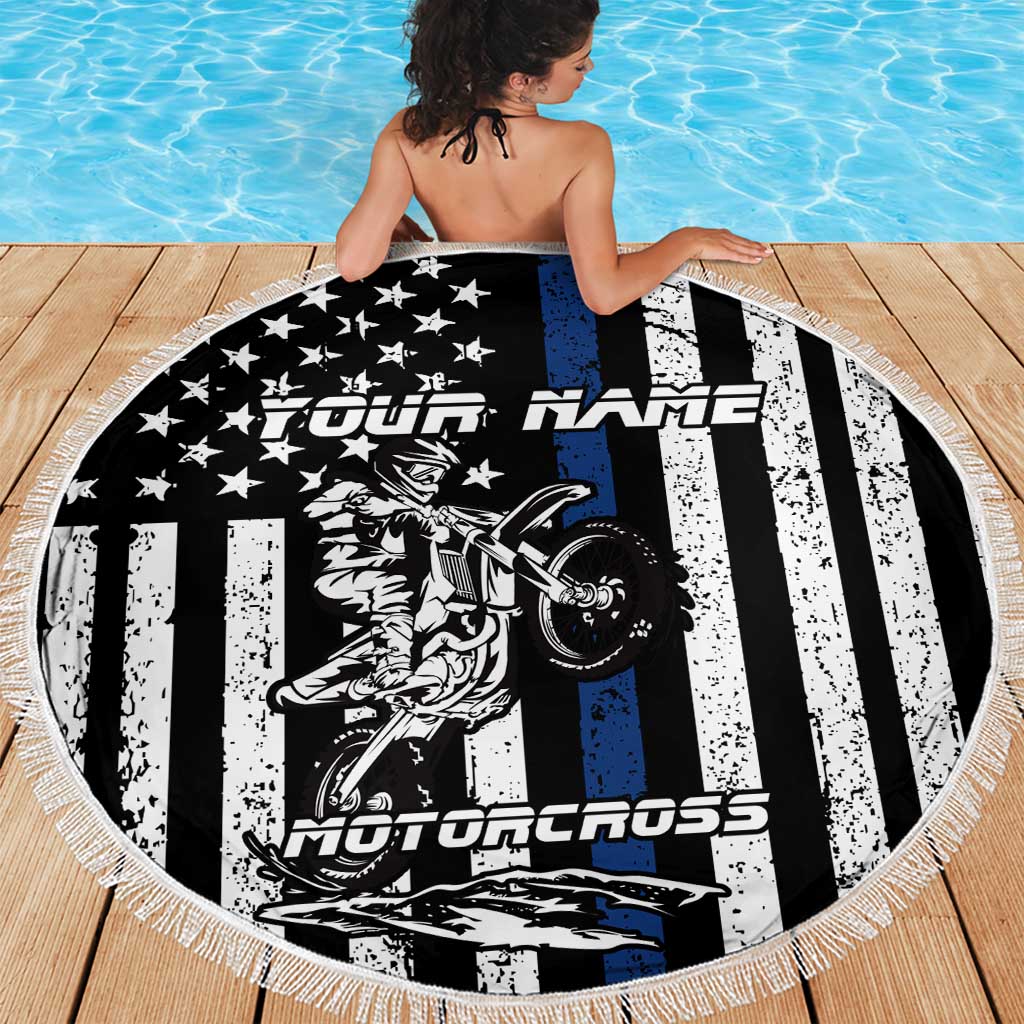 Personalized Motocross Rider Beach Blanket with Splash Pattern and Dirt Bike Jump Illustration - Wonder Print Shop