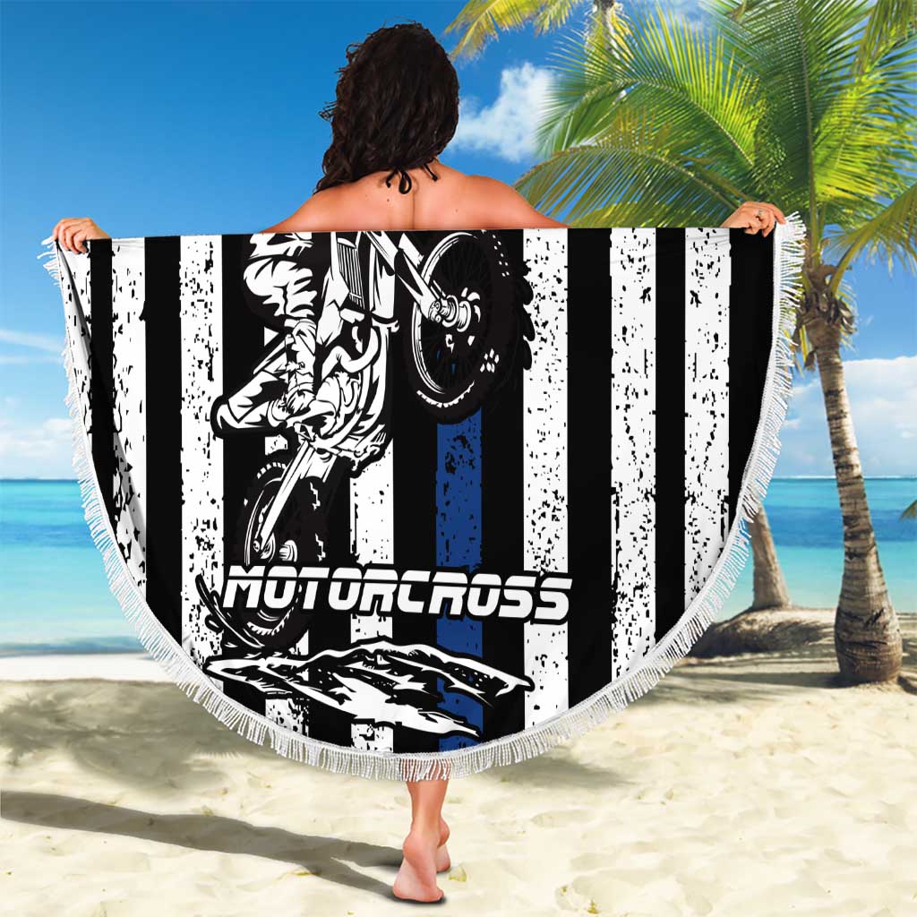 Personalized Motocross Rider Beach Blanket with Splash Pattern and Dirt Bike Jump Illustration - Wonder Print Shop