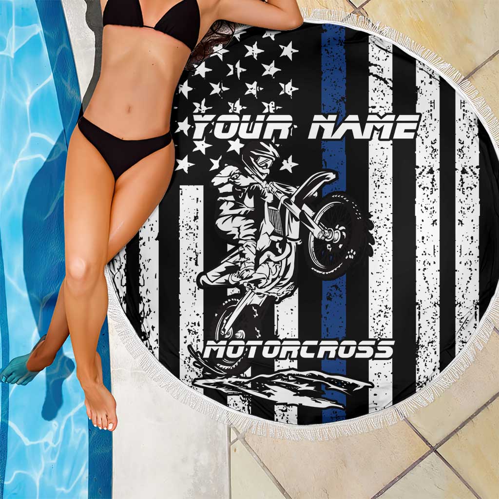 Personalized Motocross Rider Beach Blanket with Splash Pattern and Dirt Bike Jump Illustration - Wonder Print Shop