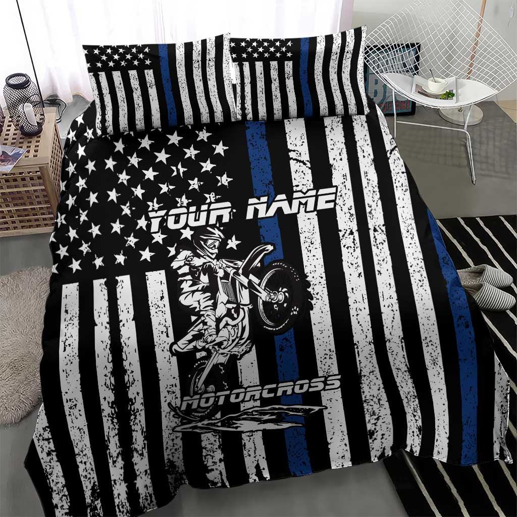 Personalized Motocross Rider Bedding Set with Splash Pattern and Dirt Bike Jump Illustration - Wonder Print Shop
