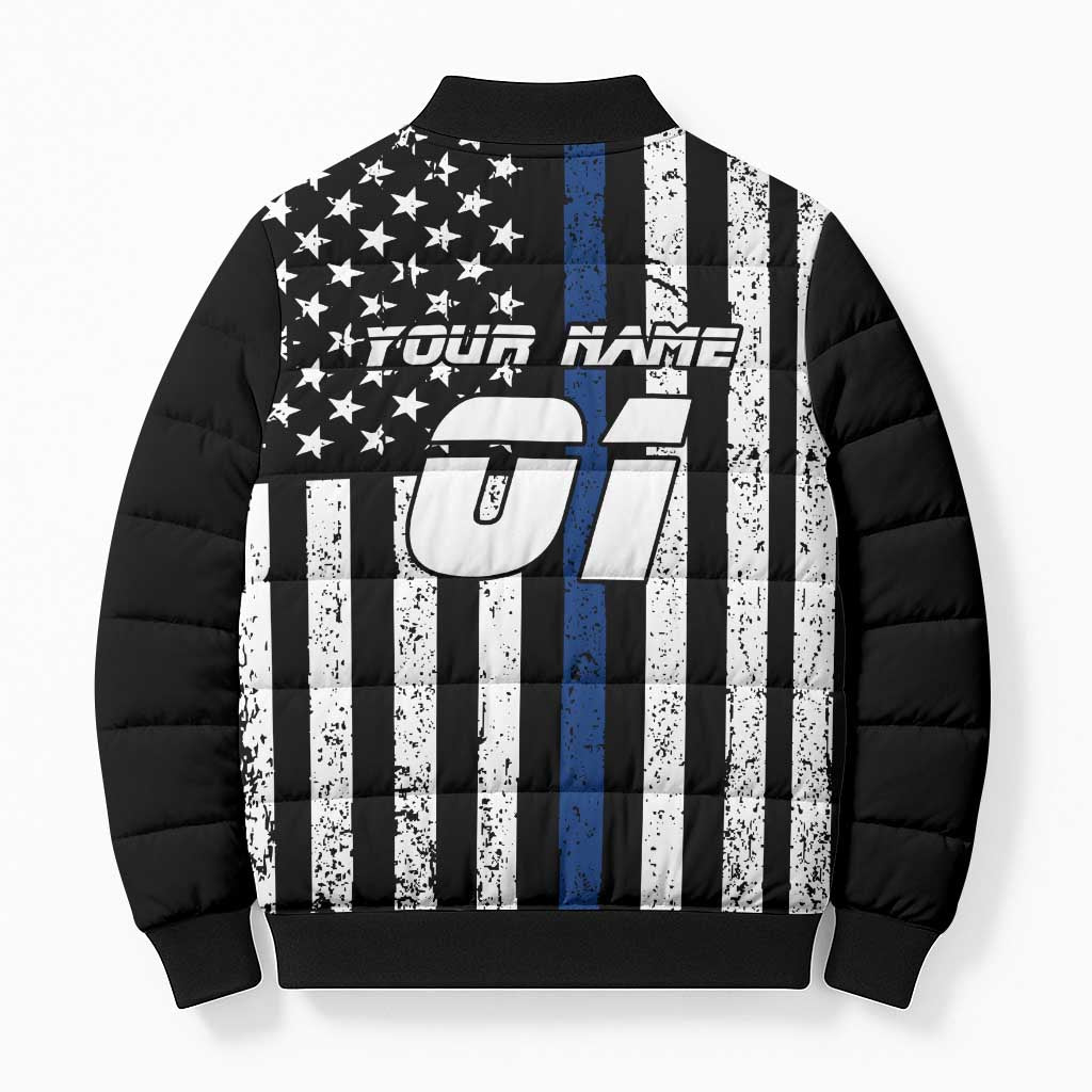 Personalized Motocross Rider Bomber Puffer Jacket with Splash Pattern and Dirt Bike Jump Illustration - Wonder Print Shop
