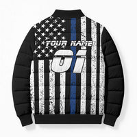 Personalized Motocross Rider Bomber Puffer Jacket with Splash Pattern and Dirt Bike Jump Illustration - Wonder Print Shop