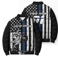 Personalized Motocross Rider Bomber Puffer Jacket with Splash Pattern and Dirt Bike Jump Illustration - Wonder Print Shop