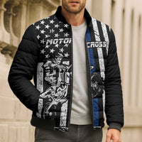 Personalized Motocross Rider Bomber Puffer Jacket with Splash Pattern and Dirt Bike Jump Illustration - Wonder Print Shop