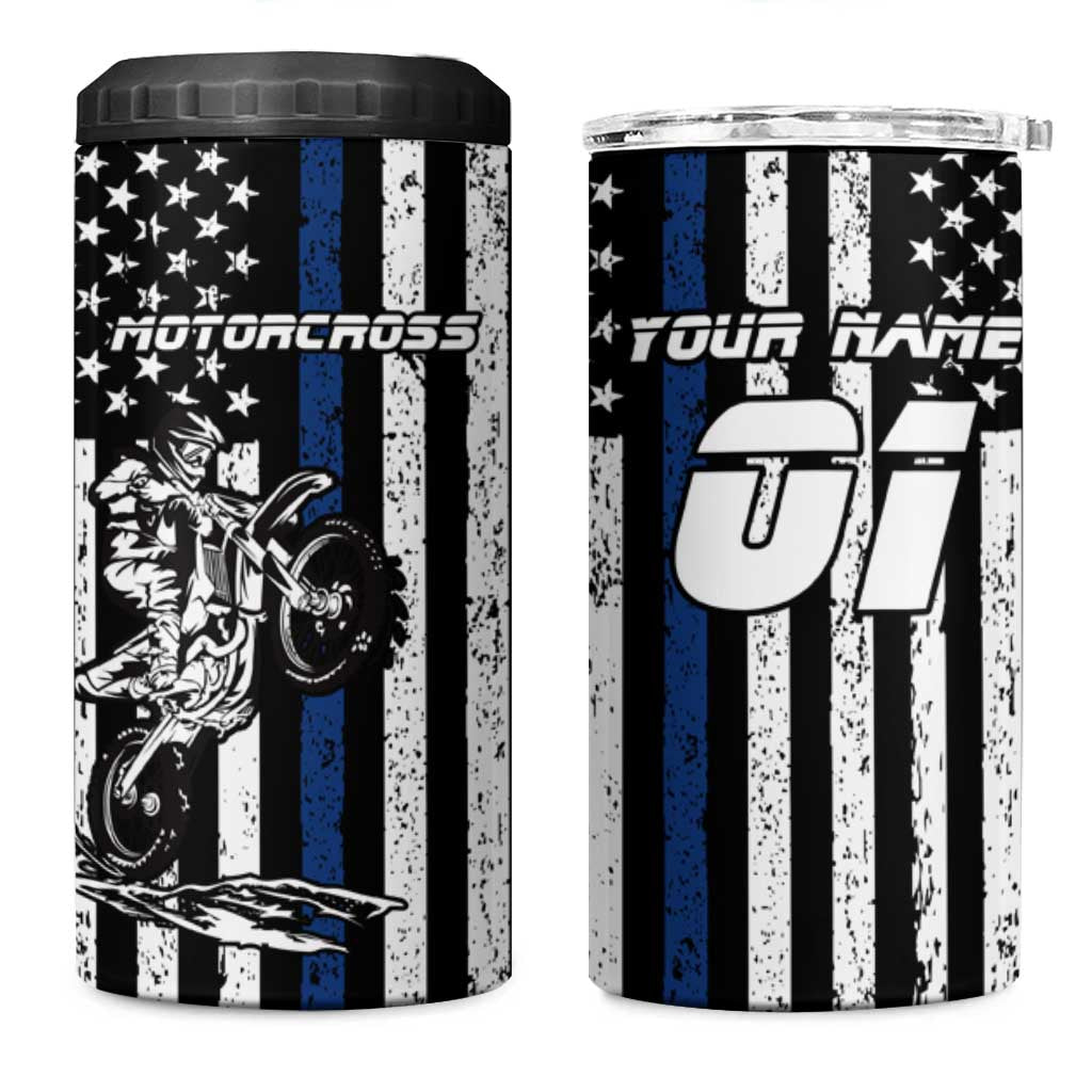 Personalized Motocross Rider 4 in 1 Can Cooler Tumbler with Splash Pattern and Dirt Bike Jump Illustration - Wonder Print Shop