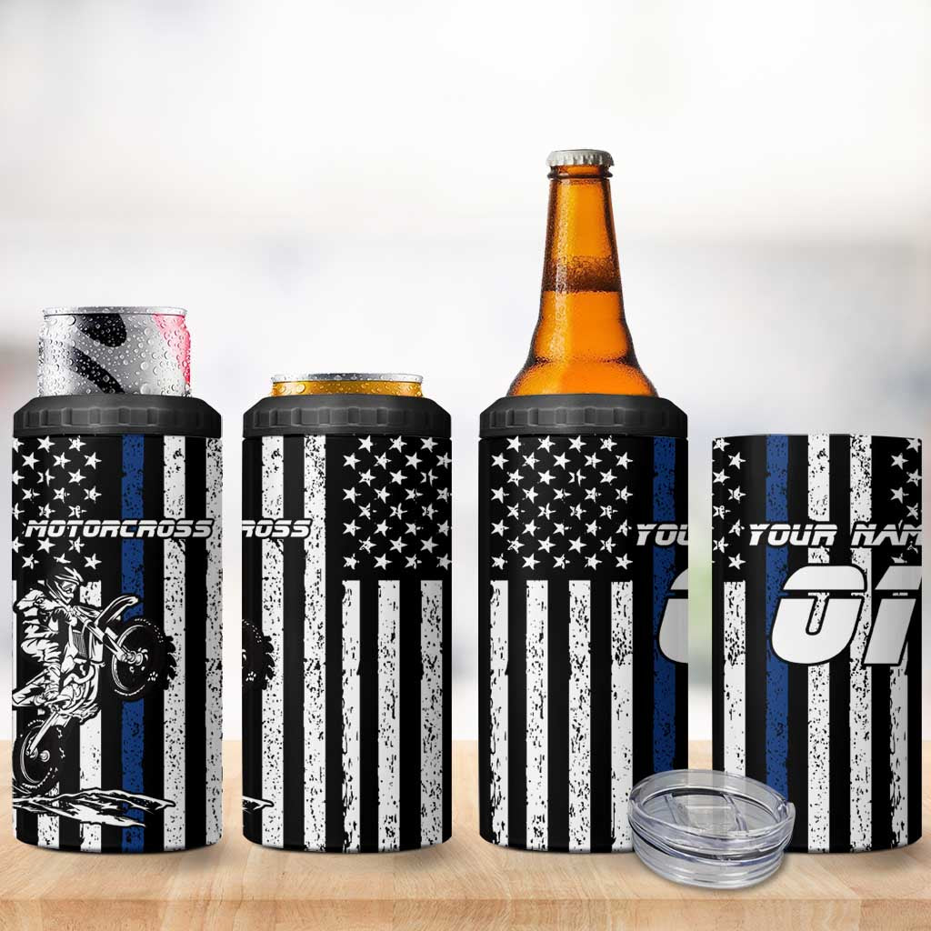Personalized Motocross Rider 4 in 1 Can Cooler Tumbler with Splash Pattern and Dirt Bike Jump Illustration - Wonder Print Shop