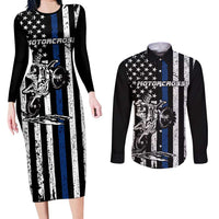 Personalized Motocross Rider Couples Matching Long Sleeve Bodycon Dress and Long Sleeve Button Shirt with Splash Pattern and Dirt Bike Jump Illustration - Wonder Print Shop