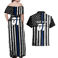 Personalized Motocross Rider Couples Matching Off Shoulder Maxi Dress and Hawaiian Shirt with Splash Pattern and Dirt Bike Jump Illustration - Wonder Print Shop