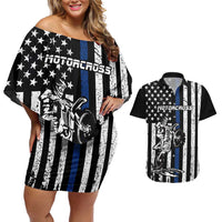 Personalized Motocross Rider Couples Matching Off Shoulder Short Dress and Hawaiian Shirt with Splash Pattern and Dirt Bike Jump Illustration - Wonder Print Shop
