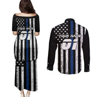 Personalized Motocross Rider Couples Matching Puletasi and Long Sleeve Button Shirt with Splash Pattern and Dirt Bike Jump Illustration - Wonder Print Shop